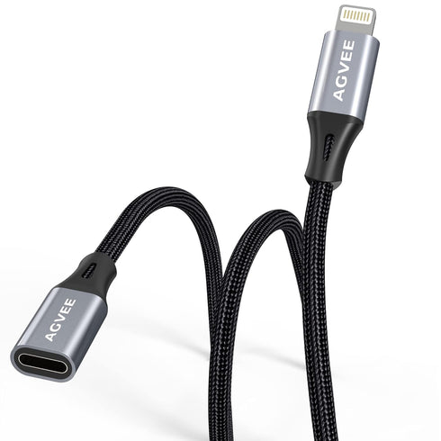 AGVEE 6.6ft Lightning Extension Cable, Braided Female to Male Extender Full Function Cord Compatible with iPhone iPad,