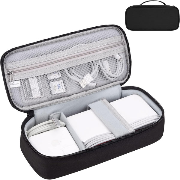 Electronics Travel Organizer Bag, Portable Case for Cables, Charger, Power Bank & Hard Drive (Black), Large