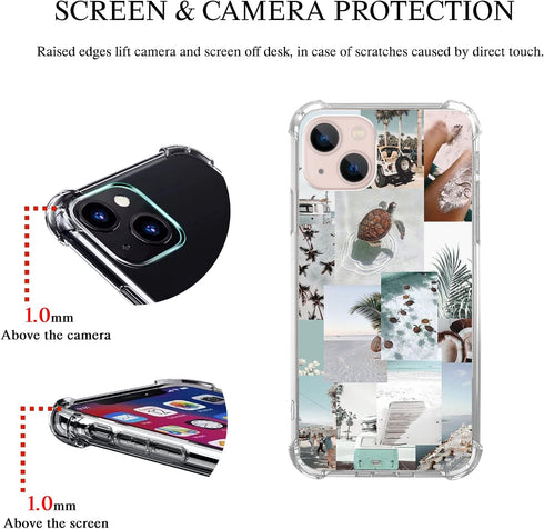 Turtle Aesthetic Collage Case for iPhone 14 Plus, Pastel Summer Vibe Beach Ocean Design for Teens Men Women
