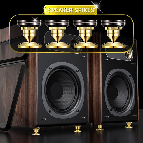 Facmogu 4PCS Golden Speaker Isolation Spikes with Pads - Speaker Spike Pad Kit for Subwoofer, Audio Amplifier