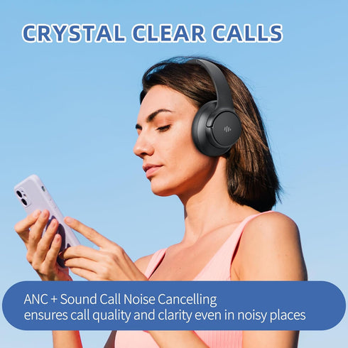 Active Noise Cancelling Headphones, Wireless Over-Ear Bluetooth with Microphone, 70h Play Time, Hi-Res Audio