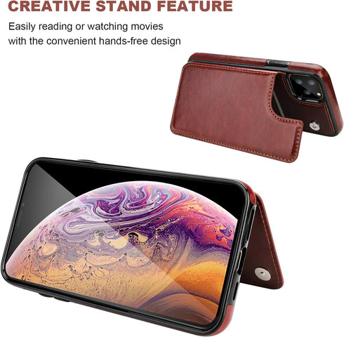OT ONETOP iPhone 11 Pro Wallet Case, PU Leather Kickstand with Card Holder, Shockproof Cover (Brown)