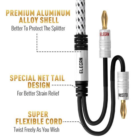 14 AWG Speaker Cable Wire 10 Feet with Gold-Plated Banana Tip Plugs, CL2 Rated Heavy Duty