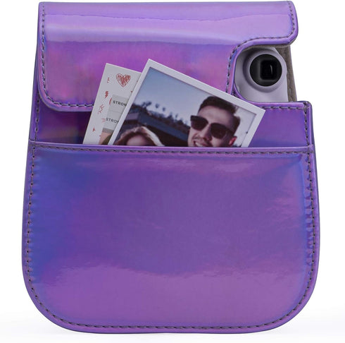 Frankmate PU Leather Camera Case for Fujifilm Instax Mini 11 12, Adjustable Strap and Pocket (Magic Purple)