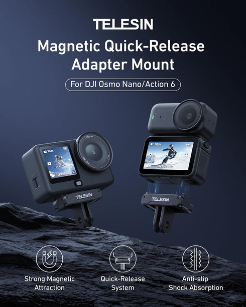 6, 6 TELESIN Magnetic Quick Release Adapter Mount for DJI Osmo Nano/Action with Dual-Direction Magnet, Metal Latches