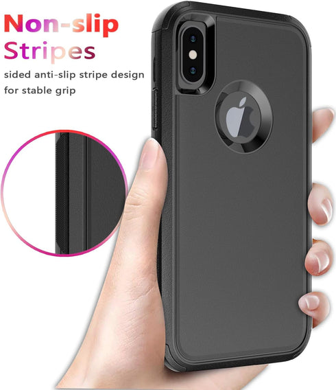 Diverbox Heavy Duty Protection Case for iPhone X/Xs, Shockproof with Tempered Glass Screen Protector, Black