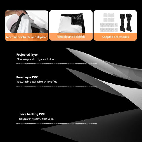 VOOPVOR 100 Inch 16:9 Projector Screen Outdoor: Upgraded Black Backing Black Opaque - Portable Projection Screen Indoor