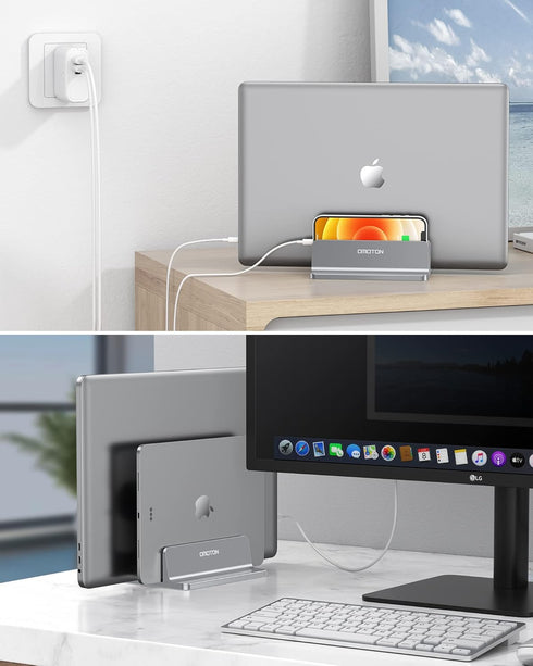 OMOTON Updated Dock Version Vertical Laptop Stand, Adjustable Desktop Holder for MacBook/Surface/Samsung/HP/Dell/Chrome