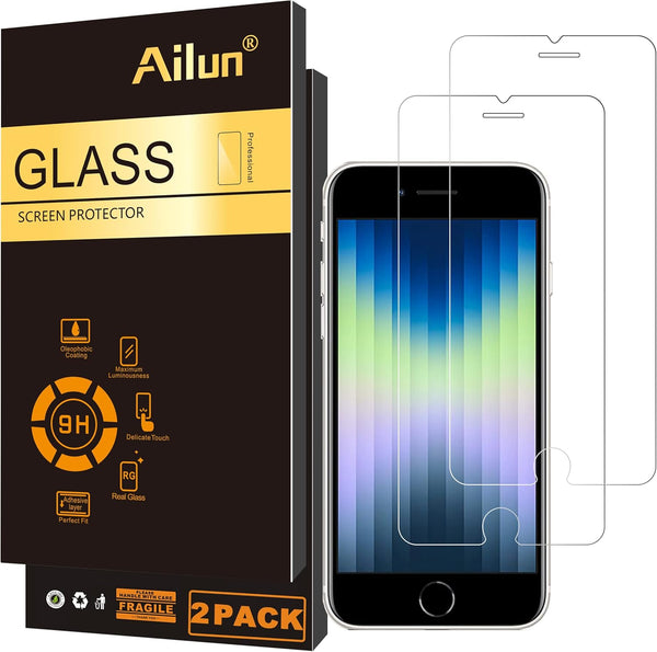 Ailun 2Pack Tempered Glass Screen Protector for iPhone SE 2020/2022, 0.33mm, 4.7 Inch, Case Friendly, 2nd/3rd Gen.
