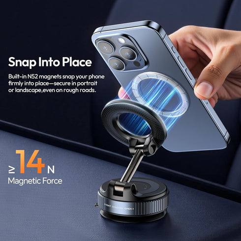 ULANZI 360 14N 17 16 Vacuum Suction Cup Phone Mount, Rotatable Magnetic Phone Holder with Adhesive Pad, Magnet for Car