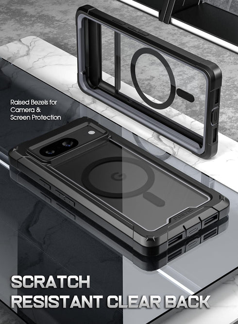Poetic Guardian MagPro Case for Pixel 8 5G, 6.2", Full Body Shockproof Bumper, Built-in Screen Protector, Black/Clear.