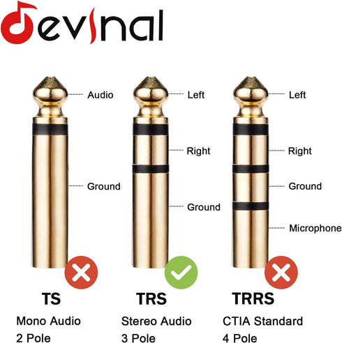 Devinal 1/4" Female to 3.5mm Cable, 6.35mm Female to 3.5mm (1/8" inch) Stereo Headphone Adapter, Quarter inch Female