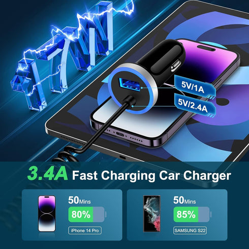 3.4A Car Charger Fast Charging for Google Pixel 8a/8 Pro/8/6 Pro/7 Pro/6a/7/Samsung Galaxy A55/A35/A54/S24 Ultra/S23/S22