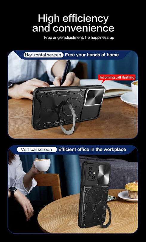 Military Grade Phone Case for Samsung Galaxy A71 5G, Heavy Duty TPU+PC, Built-in Kickstand, Magnetic Rotate Ring Holder