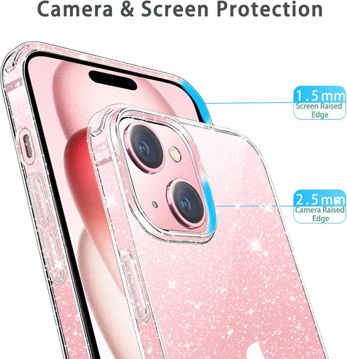 JJGoo Glitter Case Compatible with iPhone 15, Clear Transparent Soft TPU Sparkle Anti-Scratch Shockproof Protective