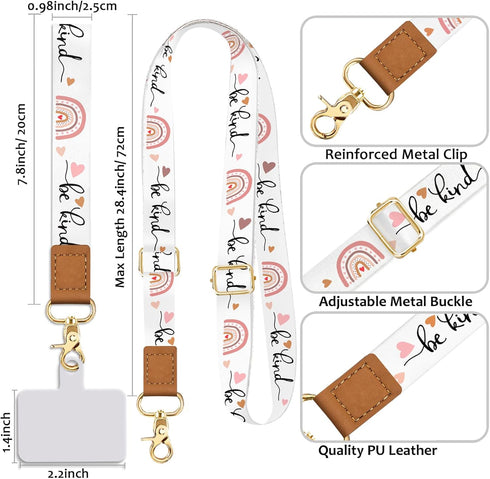 Phone Lanyard Wrist Strap Crossbody, Be Kind Adjustable Phone Strap for Around The Neck, Rainbow Cute Lanyard (Black)