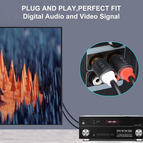 J&D Dual 1/4 inch TS to Dual RCA Stereo Audio Interconnect Cable, Gold Plated 3 Feet Audiowave Series Adapter Cable