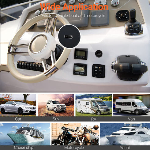 USB Type C 3.1 Male to Female Flush Mount Cable Waterproof Kit for Car Boat Motorcycle, 1 Feet 30 cm