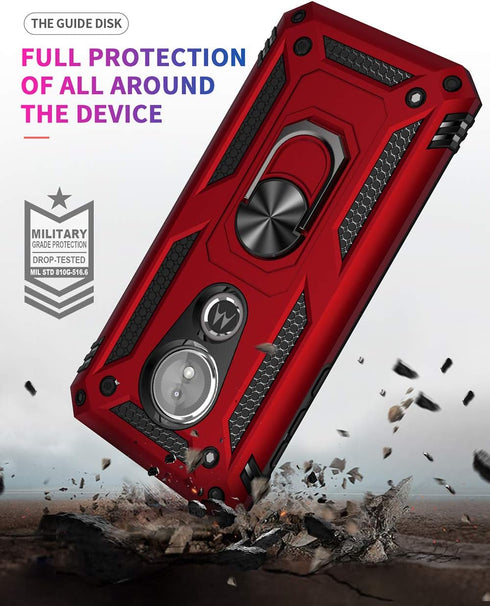 Military Grade Drop Impact Case for Motorola Moto E5, Moto G6 Play 5.7 Inch with Metal Rotating Ring Kickstand Holder,