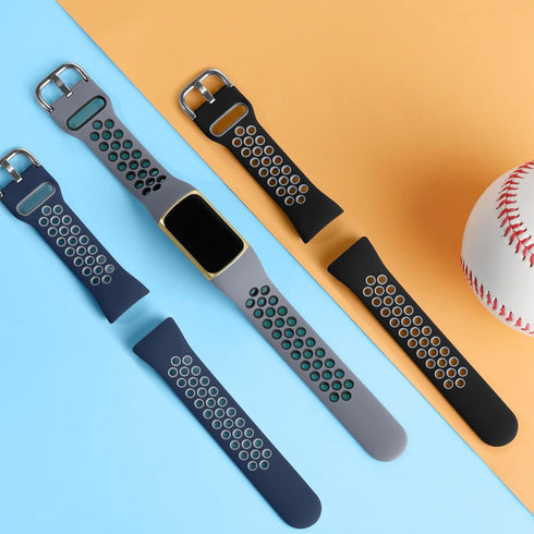 Maledan Soft Silicone Sport Bands Compatible with Fitbit Charge 5 & 6 for Men Women, Large, Black/Blue/Gray