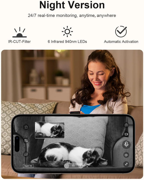 HIGSEEU 4K Wireless Security Camera, WiFi Indoor Camera, Cameras for Home Security, Baby Monitor, Nanny Cam with Night