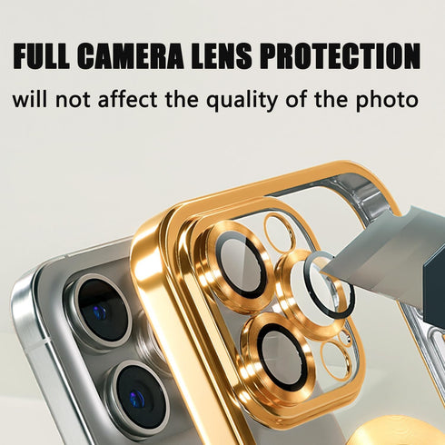 Misscase Magnetic Glitter Case for iPhone 15 Pro Max - Slim, Shockproof, Anti-Scratch, with Camera Lens Protector, Gold.