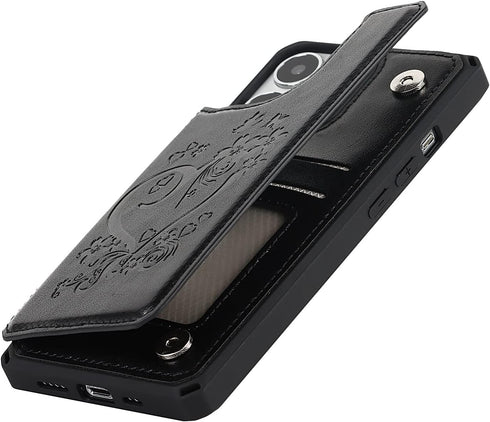 iCoverCase iPhone 13 Pro Max Wallet Phone Case, RFID Blocking PU Leather with Card Holder, 6.7 Inch (Heart Black)