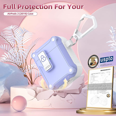 R-fun AirPods 2nd Generation Charging Case Cover, Full Drop Protection with Cleaner Kit & Keychain, White/Lavender
