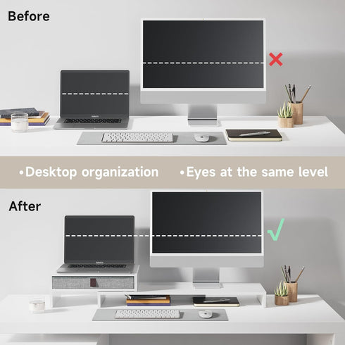 Fenge Computer Monitor Riser Stand with Drawer for 2 or 3 Monitors, Adjustable Length and Angle Desktop Laptop Stand,
