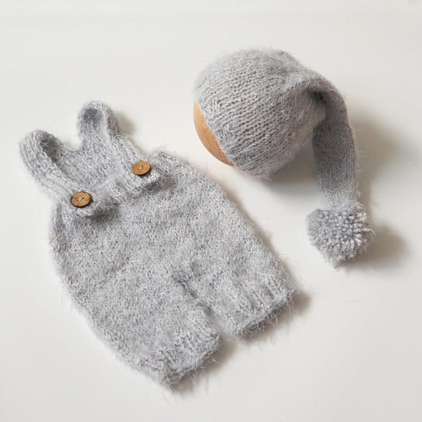 Vemonllas Newborn Photography Props - Knit Romper & Hat Outfit for Baby Photoshoot, Crochet Overall Sleepy Cap Costume