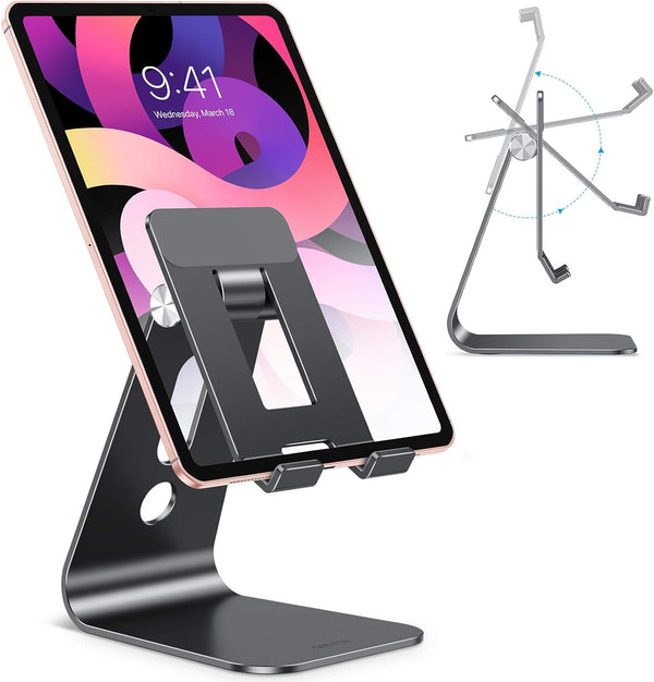OMOTON Adjustable Tablet Stand for Desk - T2 Tablet Holder with Longer Arms for iPad Pro/Air/Mini, Black