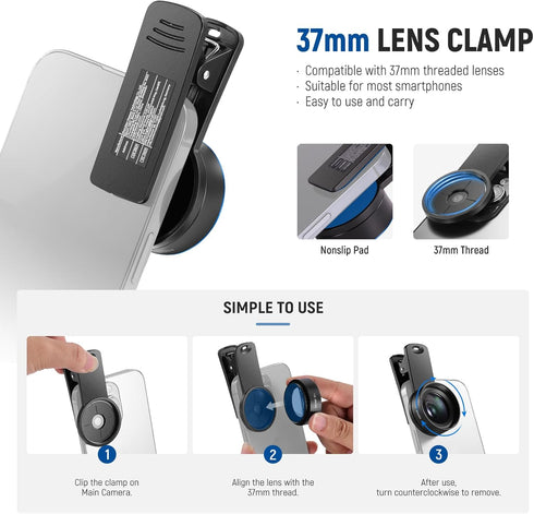NEEWER 15x 37mm LS-69 Basics Macro Phone Lens Kit with Lens Clamp, HD Camera Accessories Compatible with iPhone Samsung