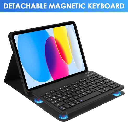 Keyboard Case for iPad 10th Gen 10.9 inch 2022, Detachable Bluetooth Keyboard with Pencil Holder