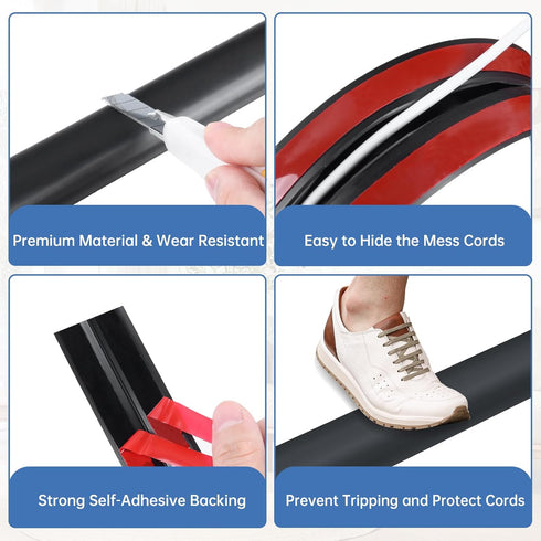 Floor Cord Cover Self Adhesive Hider for Power Cord Protection Cable Management 20Ft (Black)