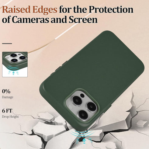 Genuine Leather Case for iPhone 15 Pro Max, MagSafe Compatible, Shockproof Slim Design, Sequoia Green