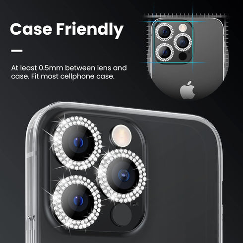 Tensea Camera Lens Protector for iPhone 13 Pro - Bling Tempered Glass Cover, Cute Metal Individual Lens Ring