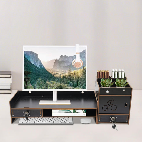 QUSKLISU (05) Computer Monitor Stand, Computer Rack with Drawers, Two top Platforms Desk Organizer Monitor Stand