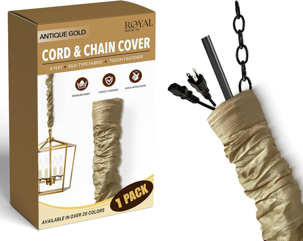 Royal Designs, Inc. Antique Gold Cord & Chain Cover, 4 Feet, Silk-type Fabric Touch Fastener