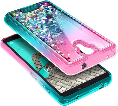 NZND Case for Cricket Icon 2 (2020) U325AC, Glitter Liquid Floating Waterfall Phone Case with Tempered Glass Protector