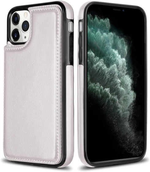 HianDier Wallet Case for iPhone 11 Pro MAX, Slim Protective Flip Folio with Credit Card Slot, White