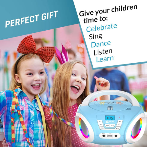 KLIM Candy Kids Boombox CD Player with FM Radio, Batteries Included, Cute Blue Radio for Kids