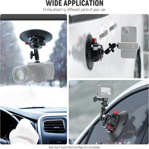NEEWER 6"/15.2cm Camera Suction Cup Mount with Ball Head Magic Arm for Car Windshield Dash, Compatible with Camera/Phone