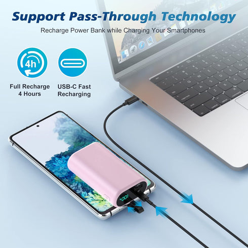 Small Portable Charger 10800mAh with Built-in USB-C Cable, Mini PD 3A Fast Charging Battery Pack for Samsung Galaxy