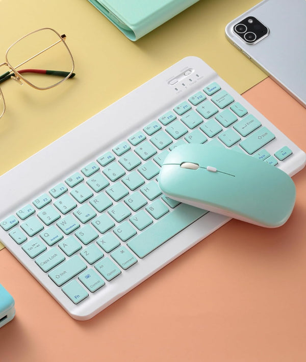 Wireless Keyboard and Mouse Combo – Cute Bluetooth Keyboard with Silent Mouse, 3 Adjustable DPI, 2.4G USB Slim Keyboard