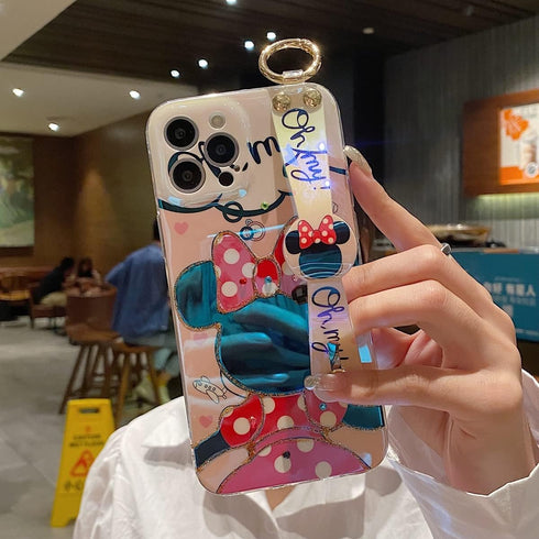 Cute iPhone 13 Pro Max Case with Wrist Strap - Glitter Bling Cartoon IMD Soft TPU Cover for Girls