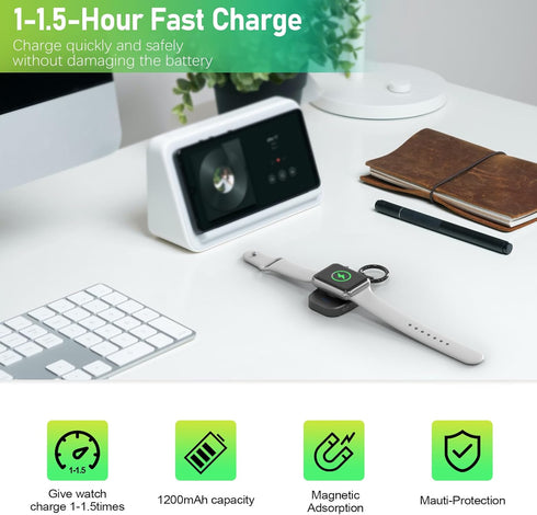 Portable Wireless Charger for Apple Watch, Compact Magnetic iWatch Charger 1200mAh Power Bank Keychain Style