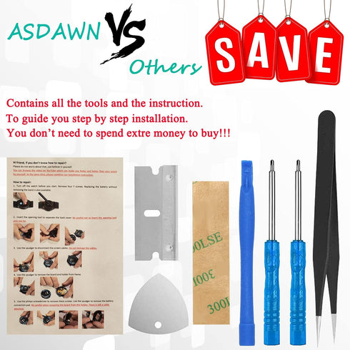 ASDAWN Battery Replacement for 42mm Samsung Galaxy Watch, EB-BR810ABU with Repair Tool Set