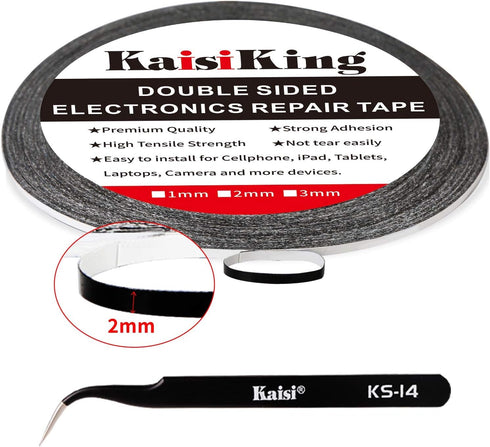 Kaisiking 2mm LCD Repair Tape for Phone Screen - Adhesive Tape with 1 Tweezers for Cell Phone, iPad, Tablets, Laptops