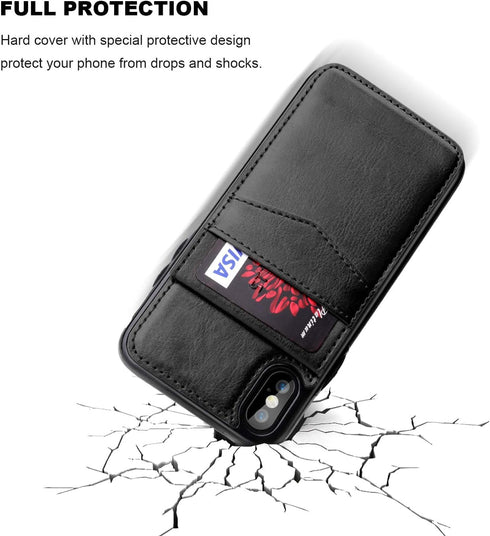 KIHUWEY iPhone X/Xs Case Wallet with Credit Card Holder, Heavy Duty Protective Cover, Black, 5.8 Inch
