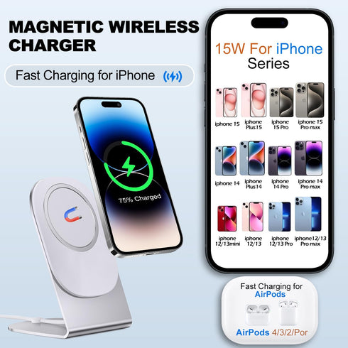Magnetic Wireless Charger Mag-Safe for iPhone 15/14/13/12 Series, Convertible Magnet Wireless Charging Stand/Pad with